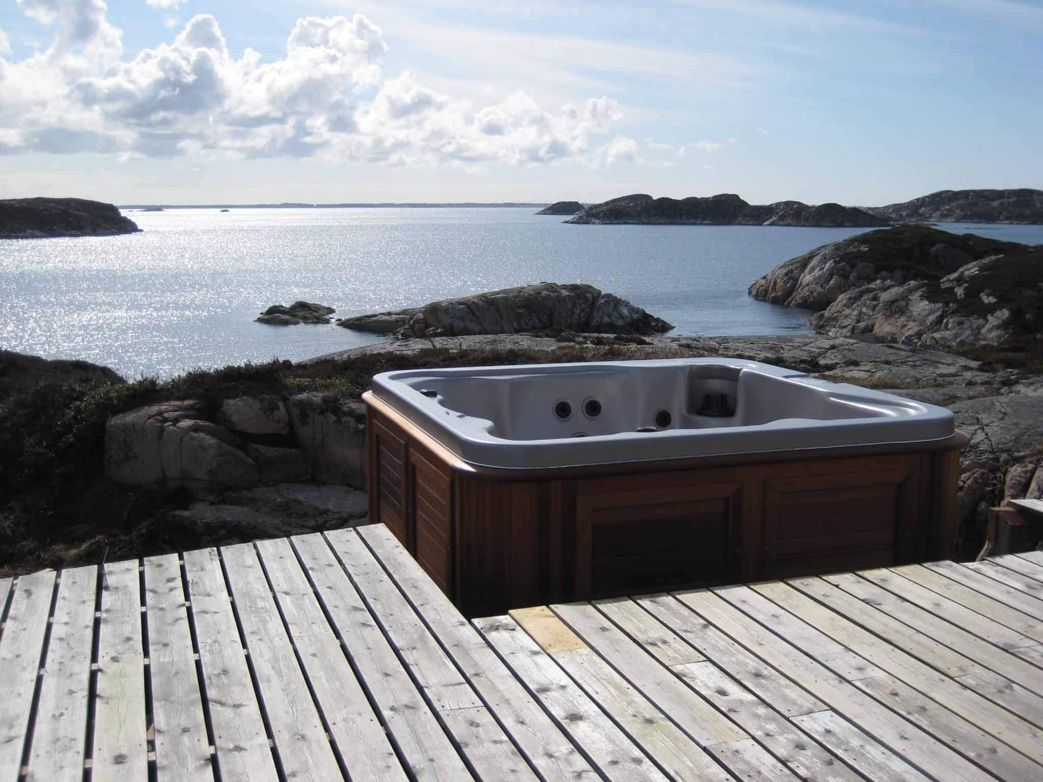 Arctic Spas Hot tub in the backyard close to a lake